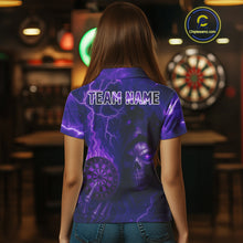 Load image into Gallery viewer, Personalized Purple Flames Skull Dartboard Darts Jersey Custom Women's Skull Darts Polo Shirt NYN1029