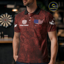 Load image into Gallery viewer, US Flag &amp; Map Dartboard Men's Red Darts Shirt - Custom Name For Darts Jersey NYN0524
