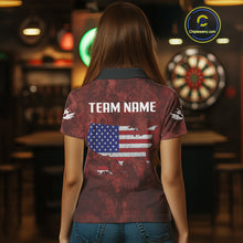 Load image into Gallery viewer, US Flag &amp; Map Dartboard Women's Red Darts Shirt - Custom Name For Darts Jersey NYN0524