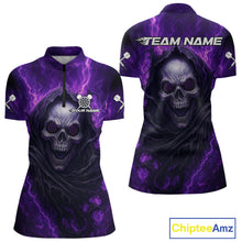 Load image into Gallery viewer, Custom Black-Purple Lightning Skeleton Dart 1/4-Zip Shirt For Women Dart Tournament Jerseys NYN1405