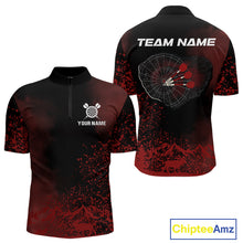 Load image into Gallery viewer, Red Arrows &amp; Dartboard Men's Darts Quarter-Zip Shirt - Custom Name For Darts Jersey NYN0759