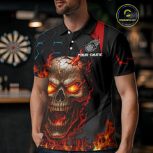 Load image into Gallery viewer, Flaming Skull Dartboard Red Black Darts Shirt For Men - Custom Name For Players NYN0556