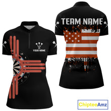 Load image into Gallery viewer, Grunge US Flag &amp; Dartboard Custom Darts Quarter-Zip Shirt For Women - Darts Team Jersey NYN0762
