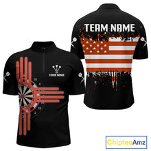 Load image into Gallery viewer, Grunge US Flag &amp; Dartboard Custom Darts Quarter-Zip Shirt For Men - Darts Team Jersey NYN0762