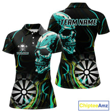 Load image into Gallery viewer, Turquoise Skull And Dartboard Custom Darts Polo Shirts For Women, Darts Jersey NYN0777