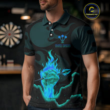 Load image into Gallery viewer, Flaming Hand &amp; Dart Arrow Darts Shirts For Men - Custom Name &amp; Team | Opt3 - Turquoise NYN0641