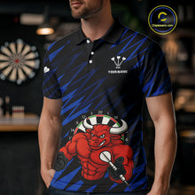 Load image into Gallery viewer, Maroon &amp; White Bull Holding Dart Arrow Darts Shirt For Men - Custom Team Name |Blue NYN0381