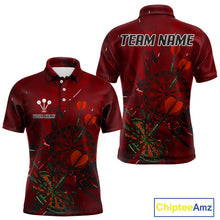 Load image into Gallery viewer, Cracked Dartboard Broken Glass Men's Darts Shirt Custom Name &amp; Team | Opt2 - Red NYN0654