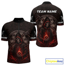 Load image into Gallery viewer, Custom Red Skull Dartboard Grunge 1/4-Zip Darts Jerseys For Men, Darts Team Shirt Uniform NYN0869