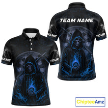 Load image into Gallery viewer, Custom Blue Skull Dartboard Grunge Polo Darts Jerseys For Women, Darts Team Shirt Uniform NYN0870