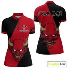 Load image into Gallery viewer, Red Evil Horned Skull Funny Darts Shirt For Women - Customizable Name &amp; Team NYN0396