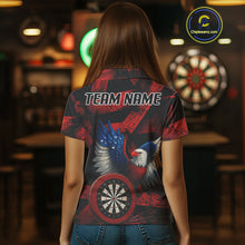 Load image into Gallery viewer, US Flag Eagle Dartboards Grunge Women's Darts Shirt Custom Name &amp; Team | Opt2 - Orange NYN0666