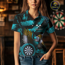 Load image into Gallery viewer, US Flag Eagle Dartboards Grunge Women's Darts Shirt Custom Name &amp; Team | Opt3 - Turquoise NYN0667