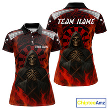 Load image into Gallery viewer, Red Dartboard Flaming The Reaper Darts Shirt For Women - Customizable Name &amp; Team NYN0405