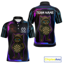 Load image into Gallery viewer, Lightning Cat Tech Neon Dartboard Men's Darts Shirt - Custom Name For Darts Jersey NYN0429
