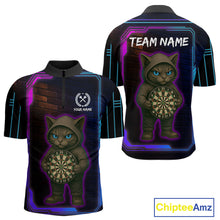 Load image into Gallery viewer, Lightning Cat Tech Neon Dartboard Men's Darts Shirt - Custom Name For Darts Jersey NYN0429