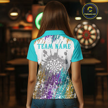 Load image into Gallery viewer, Dartboard Colorful Splashed Women's Darts Shirt - Custom Name For Players | Opt2 - Turquoise NYN0684