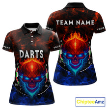 Load image into Gallery viewer, Flame Skull Dartboard Women's Darts Polo Shirt - Custom Name For Players NYN0745
