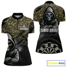 Load image into Gallery viewer, Personalized Women's Darts Shirt - Grim Reaper &amp; Camouflage Custom Name For Players NYN0437