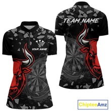 Load image into Gallery viewer, Bull &amp; Dartboard Custom Grunge Women's Darts Quarter-zip Shirt  - Red Darts Team Jersey NYN0716
