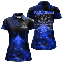 Load image into Gallery viewer, US Flag &amp; Skull Custom Patriotic Blue Dart Polo Shirts For Women, Dart Team Jerseys NYN0787