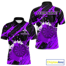 Load image into Gallery viewer, Splashed Color Dartboard Grunge Men's Darts Shirt Custom Name &amp; Team | Opt2 - Purple NYN0649