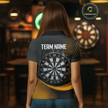 Load image into Gallery viewer, Custom Women’s Darts Shirt, Pearl Eagle With Yellow Halftone And Smoky Dartboard NYN0302