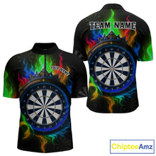 Load image into Gallery viewer, Multicolor Flaming &amp; Blue Dartboard Darts Shirt For Men - Custom Name &amp; Team Jersey NYN0621