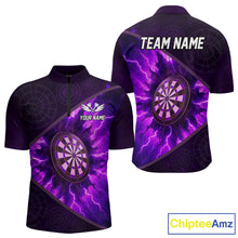 Load image into Gallery viewer, Thunder Dartboard 3D Darts Shirt For Men Custom Name &amp; Team Jersey | Opt1 - Purple NYN0642