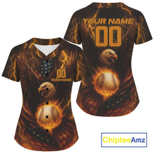 Load image into Gallery viewer, Custom Lightning Eagle US Flag Baseball Jersey For Women Patriotic Youth Baseball Shirt NYN1307