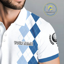 Load image into Gallery viewer, Mens Argyle Pattern Golf Polo Shirts, Blue Argyle Golf Attire Custom Golf Clubs Pattern Upf Shirts NYN2999