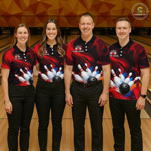 Load image into Gallery viewer, Custom Mens Bowling Colorful Splatter Pin &amp; Ball Shirts, Black &amp; Red Bowling Team Jerseys NYN3420
