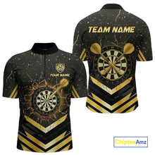 Load image into Gallery viewer, Black And Gold Dartboard Men Dart Polo &amp; 1/4-Zip Shirt Custom Cracked Dart Jersey For Darters NYN3002