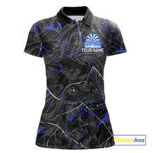 Load image into Gallery viewer, Custom Grey Blue Flaming Dartboard Darts Women Polo &amp; 1/4-Zip Shirts Dart Team Jerseys NYN2806