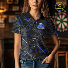 Load image into Gallery viewer, Custom Grey Blue Flaming Dartboard Darts Women Polo &amp; 1/4-Zip Shirts Dart Team Jerseys NYN2806