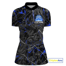 Load image into Gallery viewer, Custom Grey Blue Flaming Dartboard Darts Women Polo &amp; 1/4-Zip Shirts Dart Team Jerseys NYN2806