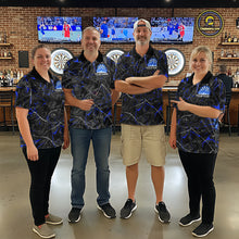 Load image into Gallery viewer, Custom Grey Blue Flaming Dartboard Darts Women Polo &amp; 1/4-Zip Shirts Dart Team Jerseys NYN2806