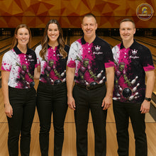 Load image into Gallery viewer, Grunge Black, White And Pink Zombie Women Bowling Shirts Personalized Skull Bowling Team Outfits NYN3188