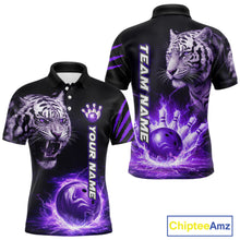 Load image into Gallery viewer, Purple Flames Tiger Custom Men Bowling Polo &amp; Quarter-Zip Shirts Flame Bowling Team Jerseys NYN3012
