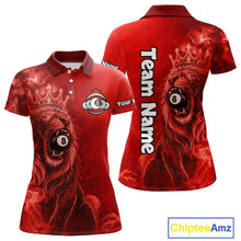 Load image into Gallery viewer, Personalized Red Grunge Smoke Crown Lion 8 Ball Pool Billiard Shirts For Women Billiard Attire Gifts NYN2826