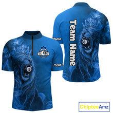 Load image into Gallery viewer, Personalized Blue Grunge Smoke Crown Lion 8 Ball Pool Billiard Shirts For Men Billiard Attire Gifts NYN2827
