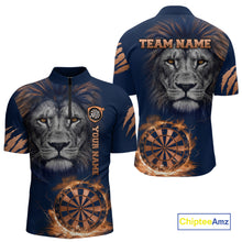 Load image into Gallery viewer, Custom Fire Flame Orange Dartboard  Funny Lion Men Dart Jerseys Outfits Dart Polo &amp; 1/4-Zip Shirt NYN3033