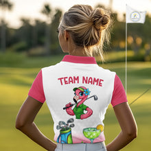 Load image into Gallery viewer, Womens Flamingo Tropical Polo Golf Shirts Custom Pink And White Ball Golf Attire For Golfers NYN3061