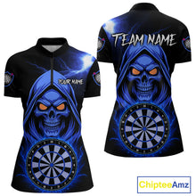 Load image into Gallery viewer, Custom Skeleton Blue Flames Dartboard Dart Women Quarter-Zip Jerseys Outfits Dart Team Shirt NYN1665
