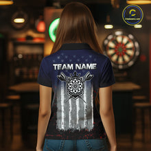 Load image into Gallery viewer, Gray, Blue And Red Grunge US Flag Darts Polo &amp; 1/4-Zip Shirt Custom Patriotic Dart Jersey For Women NYN3081