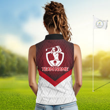 Load image into Gallery viewer, White And Red Geometric Golf Sleeveless Polo Golf Shirts For Women Personalized Golf Team Attire NYN3249