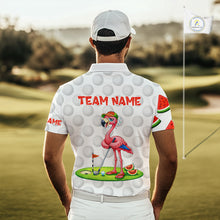 Load image into Gallery viewer, Tired Flamingo Watermelon Pattern Mens Golf Polo Shirts Custom Funny Golfing Flamingo Golf Shirts NYN2882