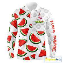 Load image into Gallery viewer, Tired Flamingo Watermelon Pattern Mens Golf Polo Shirts Custom Funny Golfing Flamingo Golf Shirts NYN2882