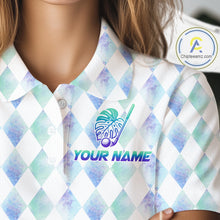 Load image into Gallery viewer, Funny Womens Golf Polo Shirt Holographic Argyle Monstera Golf Ball Personalized Raccoon Golf Shirts NYN3094