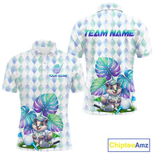 Load image into Gallery viewer, Funny Mens Golf Polo Shirt Holographic Argyle Monstera Golf Ball Personalized Raccoon Golf Shirts NYN3094